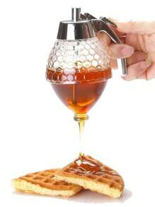 Creative Honey Dispenser Bottle, Squeeze Sauce Bottle, Plastic Sealed Jar With Funnel Neck Style, Syrup Pot With Base Holder - Multicolor - View 6