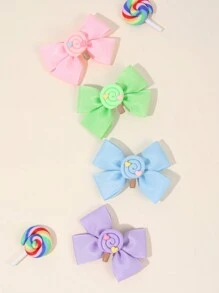 4 件装彩色蝴蝶结发夹，适合女孩，布艺糖果发夹，可爱发饰，适合女孩的礼物 - 彩色 - 查看 5