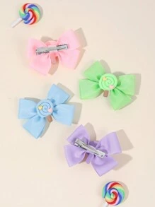 4 件装彩色蝴蝶结发夹，适合女孩，布艺糖果发夹，可爱发饰，适合女孩的礼物 - 彩色 - 查看 8
