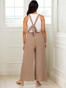 tooluck Women's MaternityJumpsuits Overalls Wide Leg Casual Summer Outfits Linen Rompers Jumpers Sleeveless Straps - Màu Khaki - Xem 5