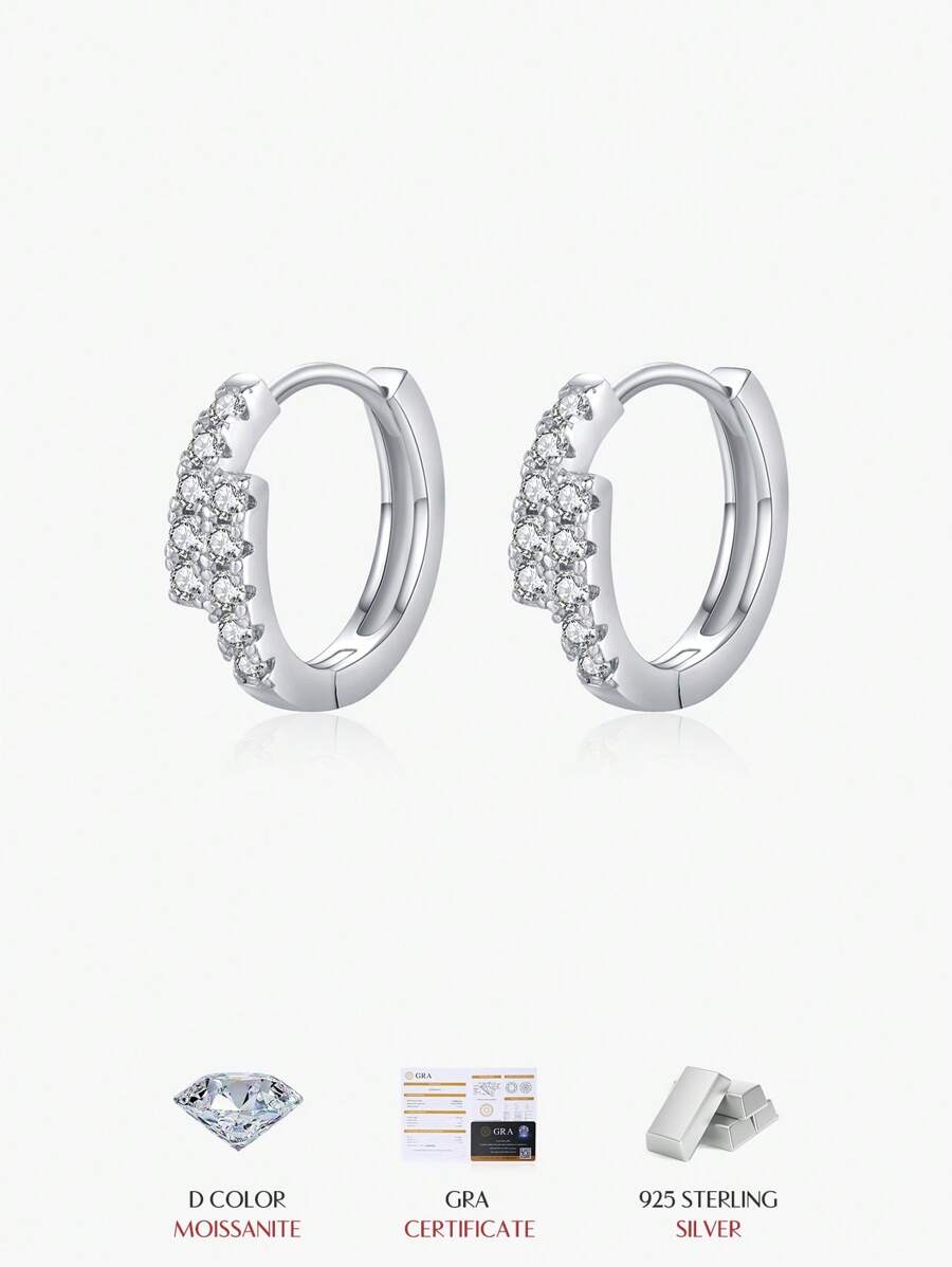Bông tai MODIAN D Moissanite tối giản, bạc sterling 925, thiết kế hai hàng tinh tế, món quà trang sức cao cấp dành cho phụ nữ. - Bạc - Xem 1