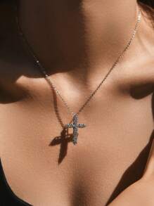 MODIAN D 色莫桑石项链 925 纯银精致十字链吊坠项链 女士精美珠宝礼物