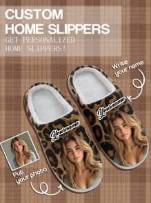 Customized 3D Printed Christmas Slippers, Warm And Comfortable Indoor Home Slippers, Personalized Photo Slippers With Plush, Ideal Christmas Gift For Lover, Mother, Father, Fiancée, Family, Friends, Siblings - Multicolor - View 2