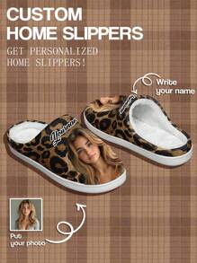 Customized 3D Printed Christmas Slippers, Warm And Comfortable Indoor Home Slippers, Personalized Photo Slippers With Plush, Ideal Christmas Gift For Lover, Mother, Father, Fiancée, Family, Friends, Siblings - Multicolor - View 3