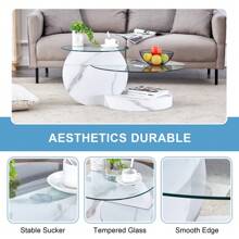 MUUOKY 35 Inch Double Layer Coffee Table Round - Tempered Glass Tabletop, White Coffee Tables With Imitation Marble Legs, Modern Practical Art Decor Design Table For Living Room & Bedroom, For Small Space Home Office, Cafe, Office, Set For Christmas Parties, Room Decor, Easy To Assemble, Christmas Decor, Christmas Decorations, Christmas Gifts, Christmas Home, Christmas Decor Home - 白色 - 查看 6