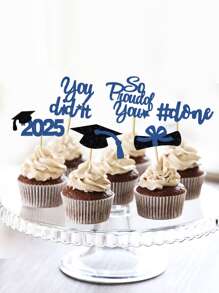 2025 Proud Of You Degree Diploma Certificate Graduation Cap 6pcs Cake Topper Set, 6 Styles 2pcs Each, 12pcs/Pack, Graduation Season Party Cake Decorations - Multicolor - View 7