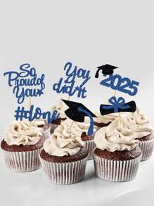 2025 Proud Of You Degree Diploma Certificate Graduation Cap 6pcs Cake Topper Set, 6 Styles 2pcs Each, 12pcs/Pack, Graduation Season Party Cake Decorations - Multicolor - View 9