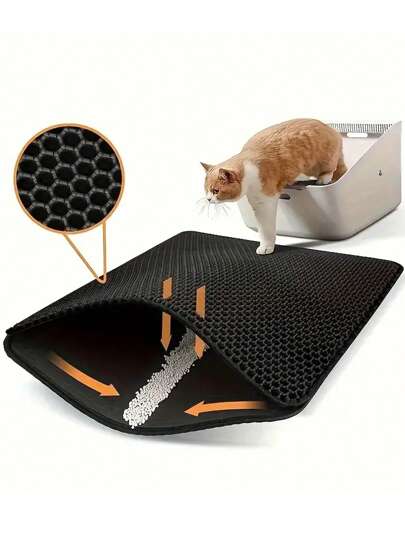 PETSIN 1pc Double Layer Cat Litter Mat, Anti-Slip Pet Cleaning Mat For Catching Litter, Waterproof Cat/Dog Litter Box Mat