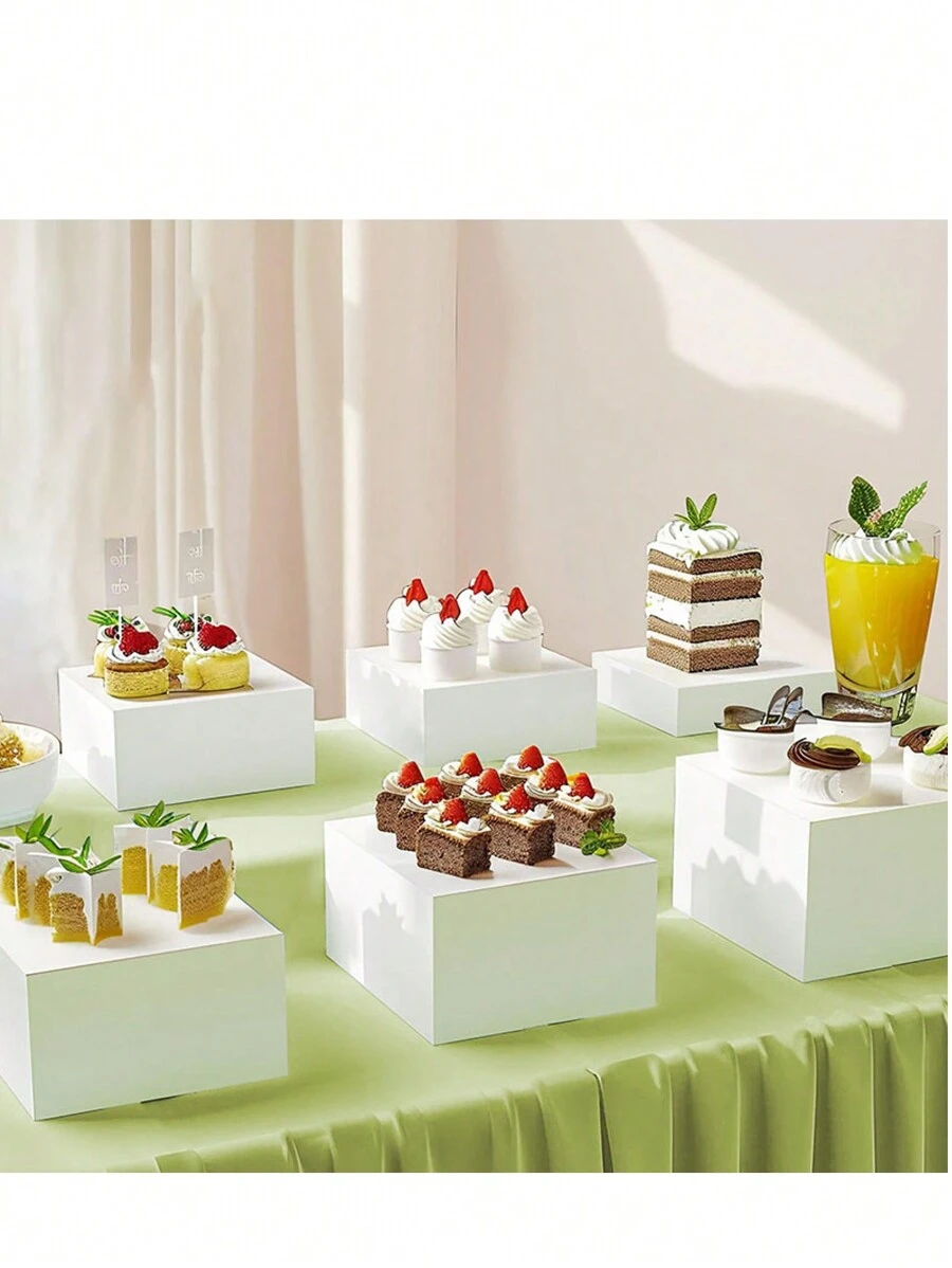 1 套小型亚克力蛋糕架，适用于杯子蛋糕和圆形蛋糕，尺寸：5.5 英寸/6 英寸/6.5 英寸/7 英寸/7.5 英寸/8 英寸，请先选择尺寸 - 3/4/6 件套白色展示架，镂空底部，优雅的甜点展示架，亚克力白色蛋糕架