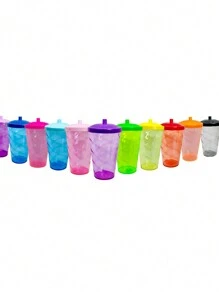 15 Twister Cups 400ML Colored Lid And Transparent Straw - 藍色bb炫彩杯 - 查看 2