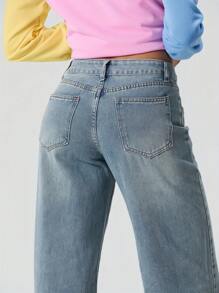 Women Loose Jean, Fashion Wide Leg Denim Long Pants For Daily Streetwear - màu xanh da trời - Xem 3