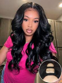 U Part Wig Hair Body Wave Glueless Wigs Yaki Synthetic Hair Clip In V-Part Wigs Beginner Friendly No-Sew In No Glue Upgrade U Part Hair Wig 180% Density Natural Color Wigs 28 Inch - Natural Black - View 9