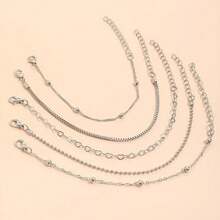 5 Peças/Conjunto Pulseiras de Corrente em Formato de Coração Minimalistas para Mulheres, Versáteis para Datas, Festas, Natal, Presentes do Dia dos Namorados, Quantidade Aleatória de Contas
