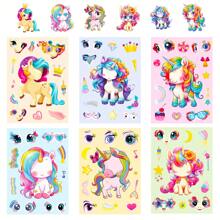 6/12/36 Sheets Make A Face Unicorn Stickers, Make Your Own Rainbow Pony Puzzle Stickers Craft Game Activities For Birthday Party Supplies Art Project Rewards Festival Gifts Birthday Decorations, Back To School, Birthday Gift, Graduation Gift