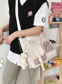 Women's Crossbody Bag Contrast Color Messenger Bag Nylon Crossbody Bag Shoulder Bag Fashion Casual Handbag - trắng - Xem 3