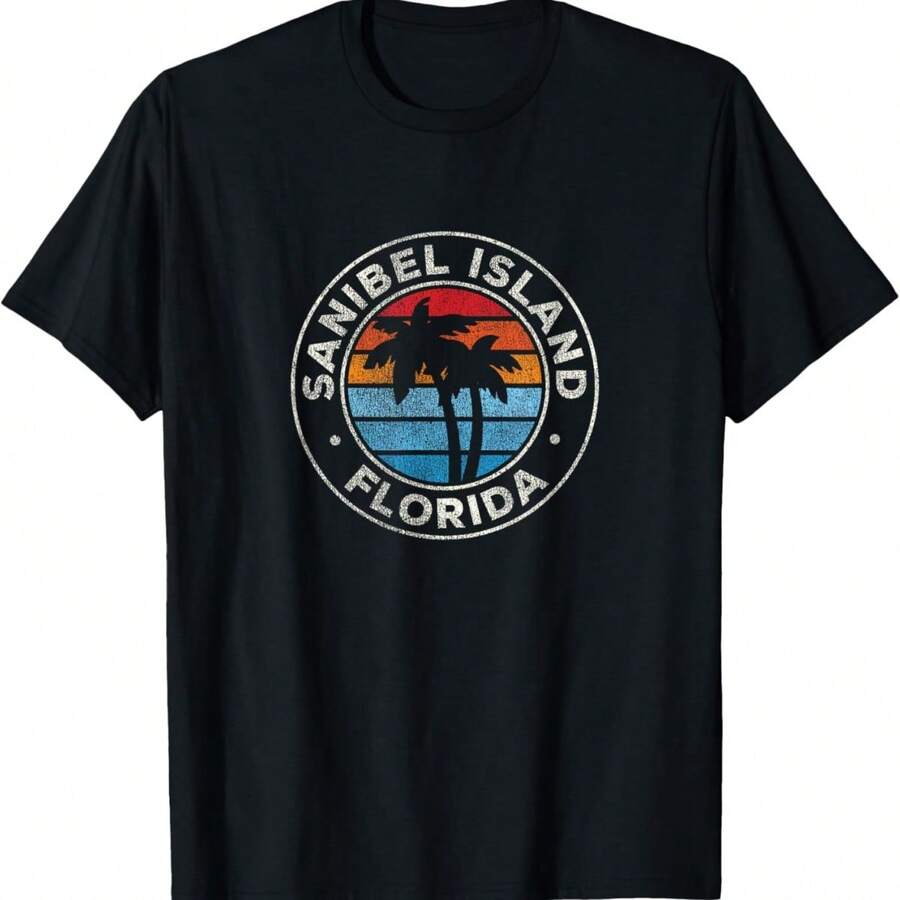 Sanibel Island Florida FL Vintage Graphic Retro 70s T-Shirt - Black - View 1