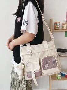 Women's Crossbody Bag Contrast Color Messenger Bag Nylon Crossbody Bag Shoulder Bag Fashion Casual Handbag - trắng - Xem 2