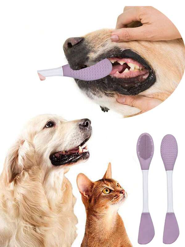 2 pezzi/1 pezzo Spazzola in silicone a doppia testa con una funzione a spazzola, può essere usata come spazzola per la pulizia dei denti per cani, spazzolino per animali domestici, spazzola per la pulizia dei denti per gatti, cucchiaio per scatolette per cani e gatti, nonché come spazzola per la pulizia del viso, spazzola per massaggio del viso e strumento per la pulizia e la bellezza dell'applicazione del viso. La pulizia a doppia testa rimovibile è più conveniente.