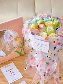 1pc/2pcs Pastoral Style Colorful Embroidered Flower Tablecloth, Colorful Small Flower Handmade Embroidery Craft Tablecloth Decoration, Used For Outdoor Wedding Decoration, Party Event Decoration, TV Cabinet Decoration, Dining Table Home Decoration, Bouquet Packaging, Household Items, Valentine's Day, Shooting Background