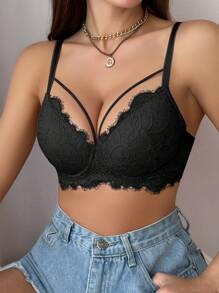 Pfirsich Mädchen schwarze Spitze sexy Damen Dessous, Unterstützender BH, bequem und stilvoll, geeignet für den täglichen Gebrauch - Schwarz - Übersicht 5