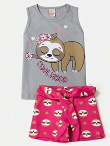 Children's Set Girls' Mood Lazy Gray Tank Top 0358 - Laluna - Xám - Xem 1