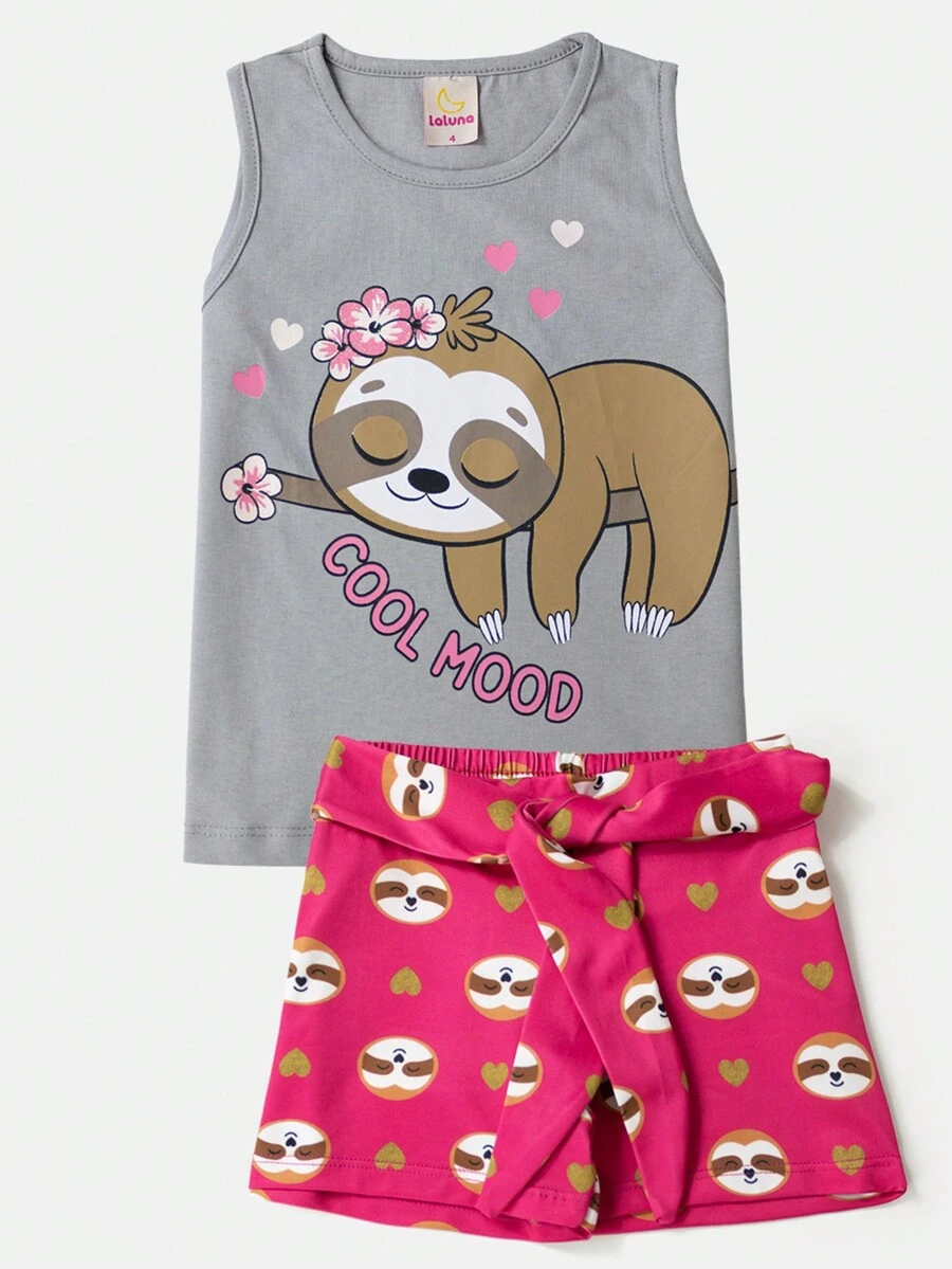 Children's Set Girls' Mood Lazy Gray Tank Top 0358 - Laluna - Xám - Xem 1