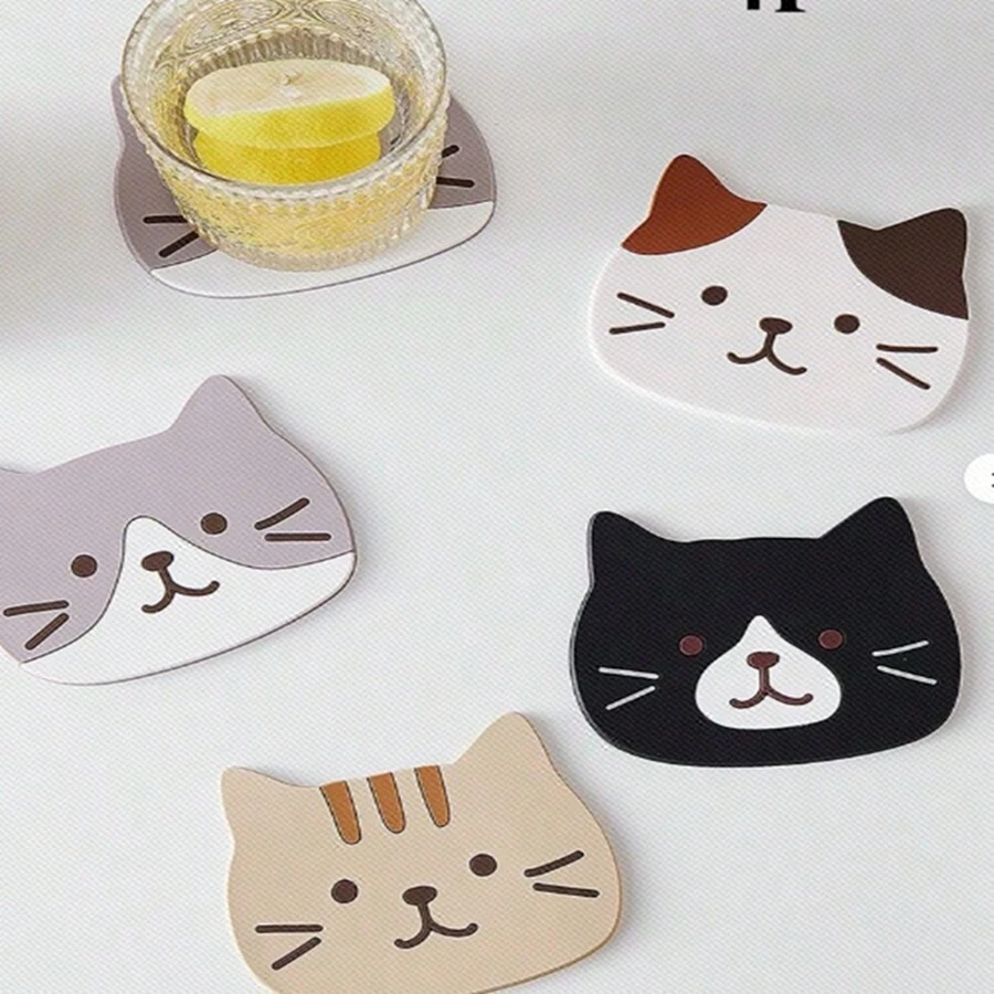1pc, Cute Cat Silicone Coasters, Assorted Fun Designs, Heat Resistant, Non-Slip, Easy To Clean, Soft Table & Desk Mats, Perfect For Home And Office Use, Gift Idea - Multicolor - View 1