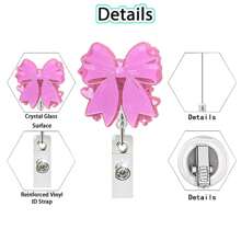 1 件粉色蝴蝶结可调节旋转徽章卷轴，非常适合医生、护士、教师、学生身份证持有人 - 彩色 - 查看 3
