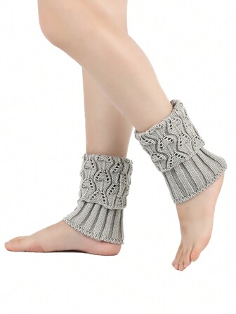 1 Pair Women Solid Color Casual Street Style Knitted Leg Warmers, Autumn/Winter Short Crochet Hollow Leg Sleeves, Warm Leg Covers