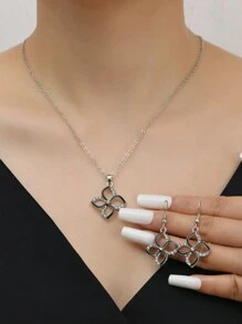 Conjunto de joyería con colgante de flor creativo y de moda: 1 par de aretes + 1 collar, adecuado para uso diario casual, fiesta y citas de mujer