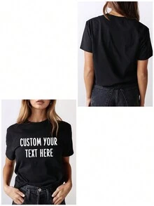 可定制女士短袖 T 恤、个性化文字/姓名、黑色 T 恤、女士上衣、情人节礼物、女士礼物、周年纪念礼物、音乐节、婚礼/派对服装、纪念衬衫、节日礼物、个性化