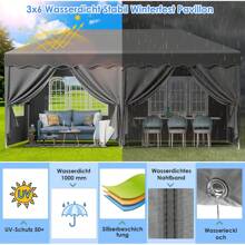 Folding Gazebo 3x6m, 420D Oxford Gazebo 3x6 Waterproof, Stable, Winterproof, Garden Tent With 6 Side Panels, Garden Gazebo Height Adjustable, UV Protection 50+ - Grey - View 7