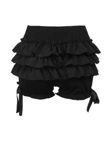 Pantalones cortos negros góticos Y2k para mujer, pantalones cortos de verano con cintura elástica y capas de calabaza, pantalones cortos casuales con volantes, pantalones cortos de cosplay, pantalones cortos tipo enagua, ropa vintage Lolita, ropa de calle.