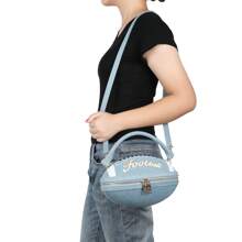 Football Shaped Crossbody Handbag - Unique Sports-Themed Purse With Adjustable Strap - Denim - 查看 3