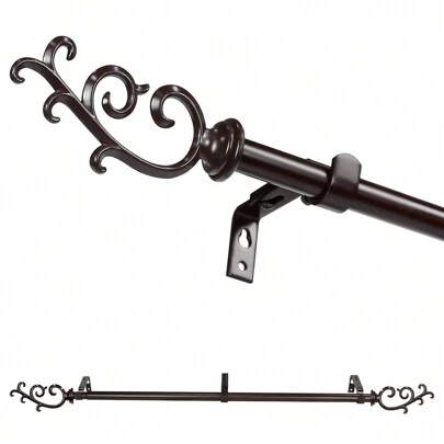 5/8-Inch Diameter Julietta Adjustable Single Drapery Curtain Rod, Antique Gold, Black, Bronze, Glossy White,  Pewter, 28"-48"/48"-84"/84"-120"