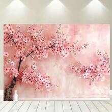 1pc Polyester Cherry Blossom Style Photography Backdrop, Home Decor, Room Decoration, Wall Decor, Party Background Decoration, Party Supplies/Gifts