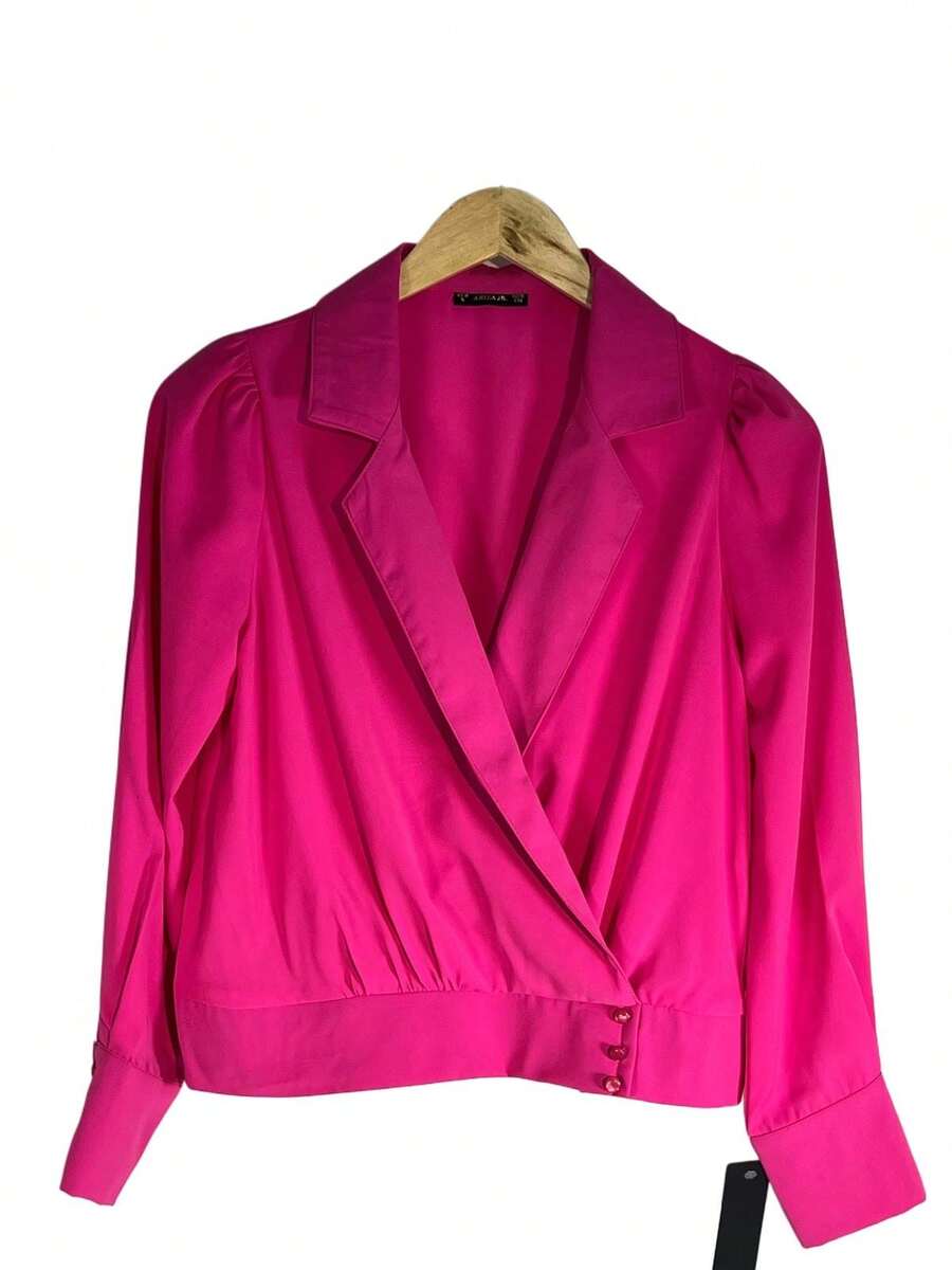 Blusa manga larga para mujer con solapa, cruzada de enfrente y botones - fiusha - Ver 1
