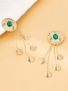 1 对时尚长流苏链圆盘耳环，适合女性在约会、购物、聚会、节日和日常佩戴 - 長耳環 - 查看 4