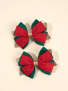 2PCS Christmas Hair Bows Hair Clip Ribbed Duck Billed Clip Color Contrasting Hair Clip For Girls And Teen Fashion Cute Party Hairpins - Multicolor - View 9