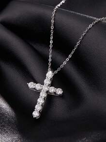 MODIAN D 色莫桑石项链 925 纯银精致十字链吊坠项链 女士精美珠宝礼物