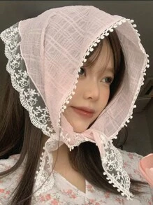 女士植物刺绣绒球装饰时尚头巾，适合日常生活，波西米亚风情人节发带，头巾头带，吸汗带 - 白色 - 查看 8