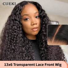 Tóc giả ren phía trước CUEKI 13x6 Water Curly HD trong suốt 34 inch 150% mật độ tự nhiên màu đen 13x6 Water Wave Lace Front Wigs Tóc người 150% mật độ dành cho phụ nữ có tóc con - Tự nhiên & Đen - Xem 1