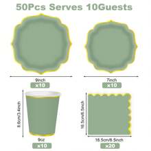 10/20/50pcs,Sage Green Scalloped Paper Plates With Gold Border 9 Inch Disposable Plates ,7 Inch Disposable Plates And Napkins.Decorative Scalloped Plates Cake Paper Dessert Plates For Birthday Wedding Shower Party Supplies(Sage Green) - Multicolor - View 12