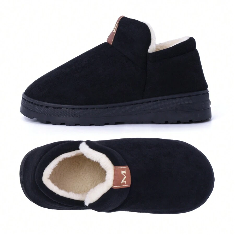 Womens Boots - Memory Foam Fleece Lined Winter House Shoes, Lightweight Indoor/Outdoor Slip-Ons With Closed Back - Black - View 1