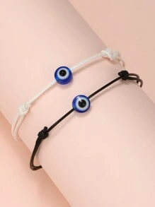 1 Set Of 2 Handmade Evil Eye Decor Bracelets, Adjustable Friendship Bracelets Suitable For Boys, Girls, Daily Wear Or Gift For Friends - Multicolor - View 8