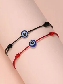 1 Set Of 2 Handmade Evil Eye Decor Bracelets, Adjustable Friendship Bracelets Suitable For Boys, Girls, Daily Wear Or Gift For Friends - Multicolor - View 6