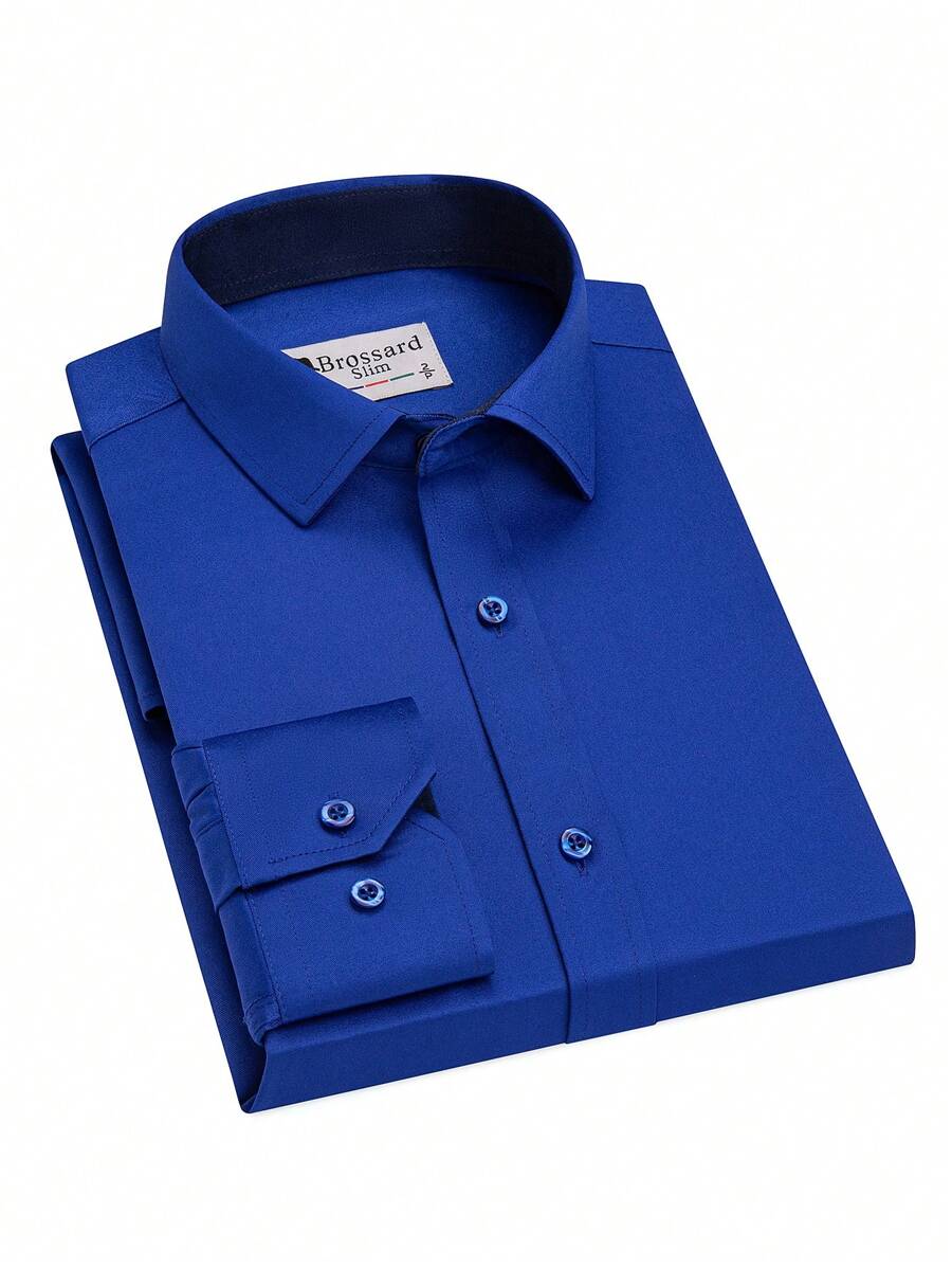 Men's Dress Shirt With Elastic Band The Professional Casual Shirt Anti-Wrinkle High Quality No Iron - 寶藍色 - 查看 1