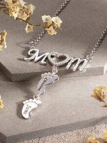 1pc Customized Name Necklace With Random Baby Feet Design, 1/2/3 Baby Feet Pendants, 40+5cm Chain Length, Engraved Name, Birthday Party, Mother's Day Gift For Mom/Wife/Her (No Gift Box)