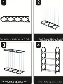 1pc 4-Tier Stainless Steel Shoe Rack, Detachable & Easy To Assemble, Expandable, Suitable For Entryway, Corridor, Wardrobe, Bathroom, Living Room, Space-Saving Free-Standing Shoe Organizer, Household Essential