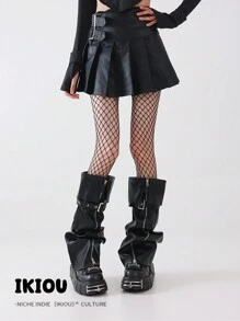 polve Y2K风格拉链PU皮革腿套，设计独特，魅力十足，高品质女士腿套，百搭优雅的中筒袜，圣诞礼物之选。 - 常規款 - 查看 6